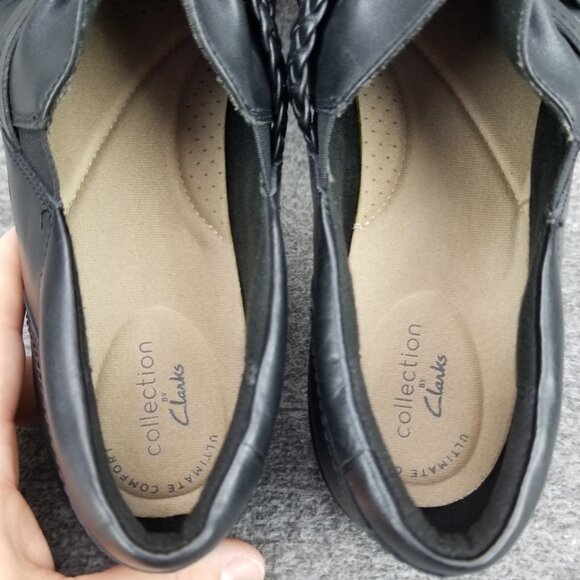 ✅Clarks Collection Cora Braid Black Leather Slip On Comfort Shoes Women's 10M - Picture 4 of 10